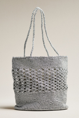 Woven Metallic Slouchy Tote Bag
