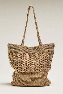 Woven Metallic Slouchy Tote Bag