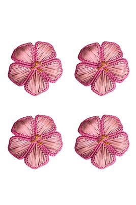 Coro Cora Pink Hibiscus Handwoven Napkin Rings, Set of 4