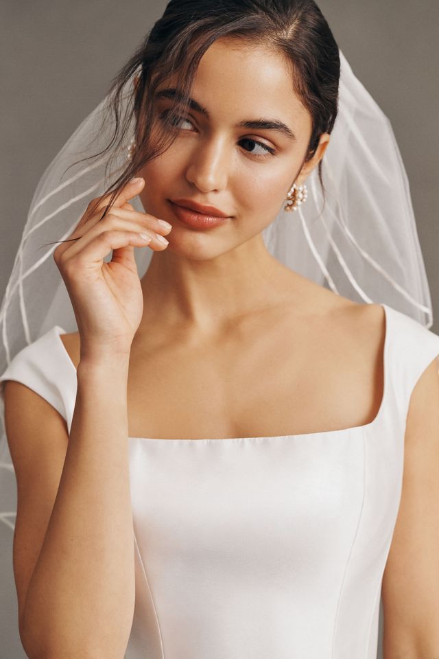 Twigs & Honey Triple Tier Ribbon-Edge Short Veil #2