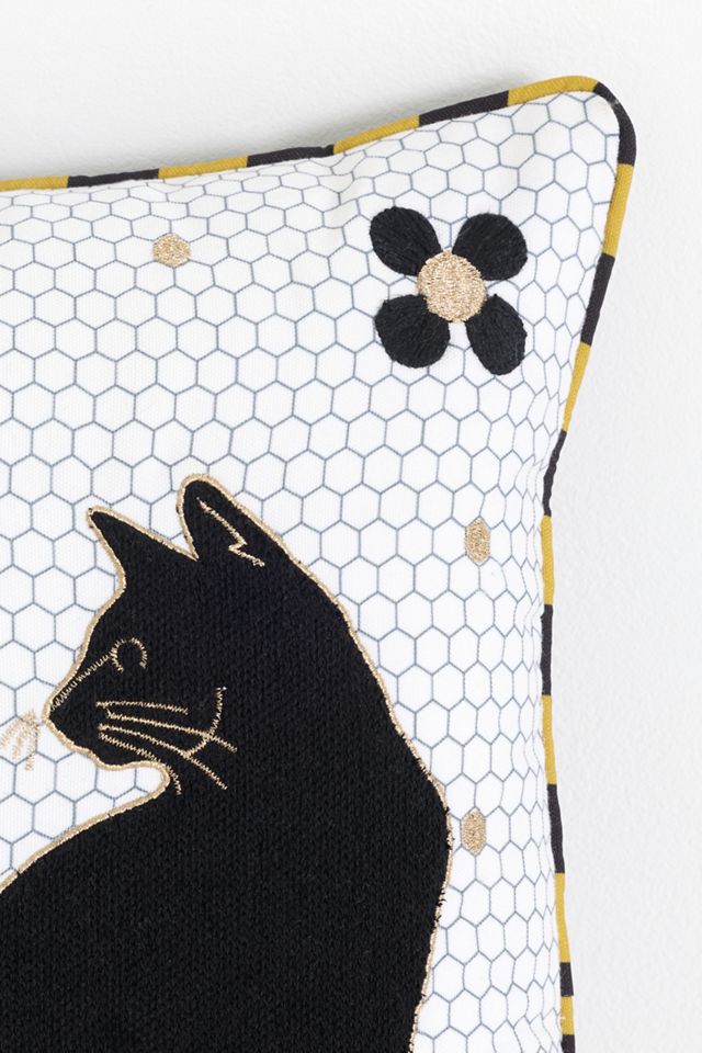 Agatha Embroidered Black Cat Indoor/Outdoor Pillow #3