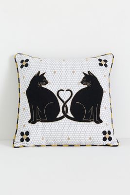 Cojín Agatha con Gato Negro Bordado para Interior/Exterior