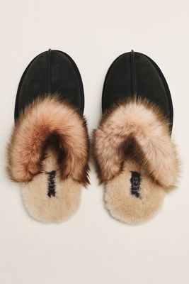 UGG® Schuffette Nubuck Fur-Trim Slippers
