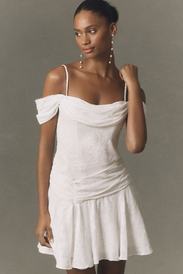 bhldn long-sleeve high-neck lace fit & flare mini dress Flirty Factor Lace Long Sleeve Crepe Mini Dress main image 0