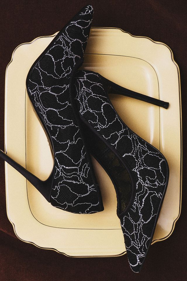 Black Suede Studio Gia Lace Pumps #2