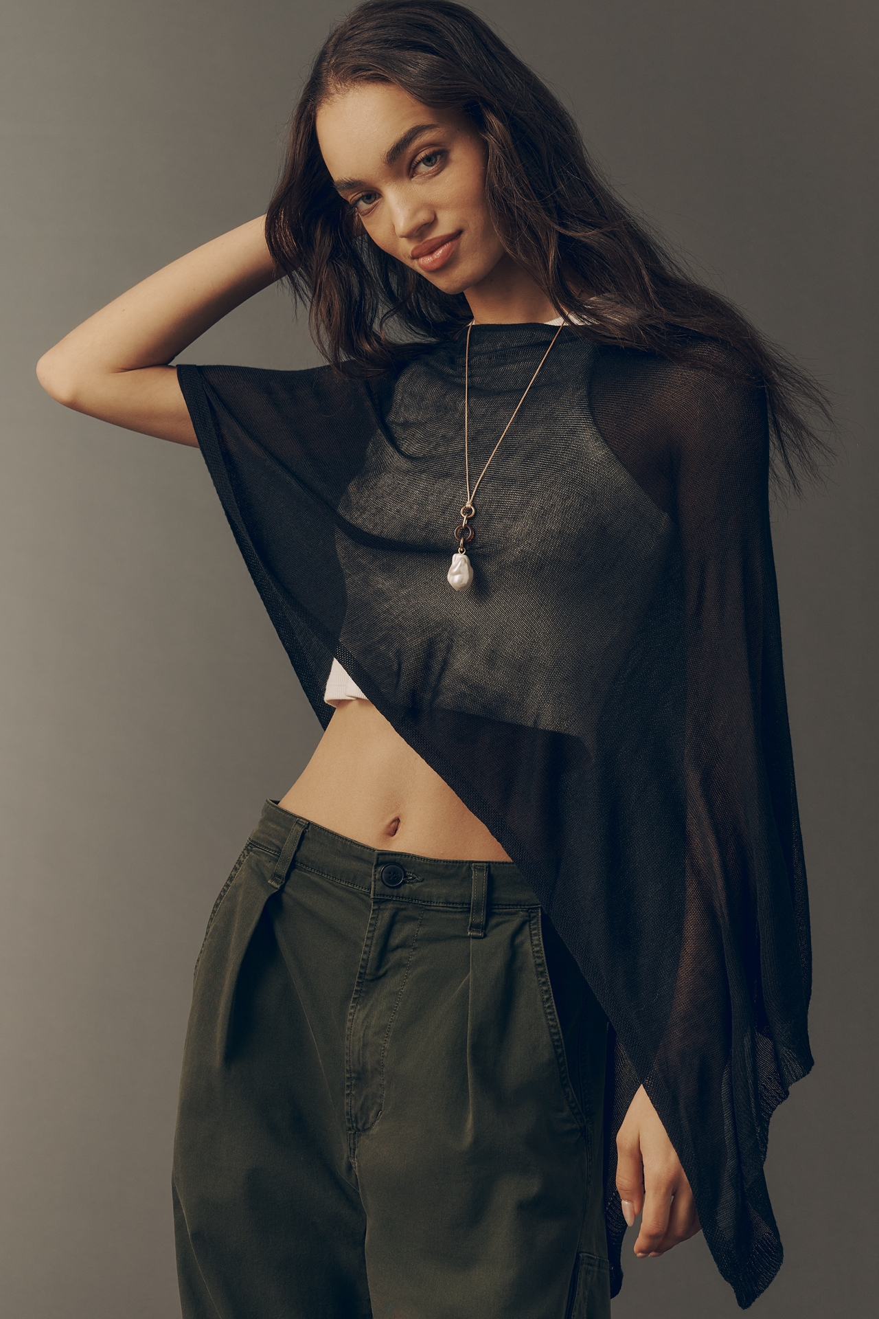 By Anthropologie Sheer Knit Poncho