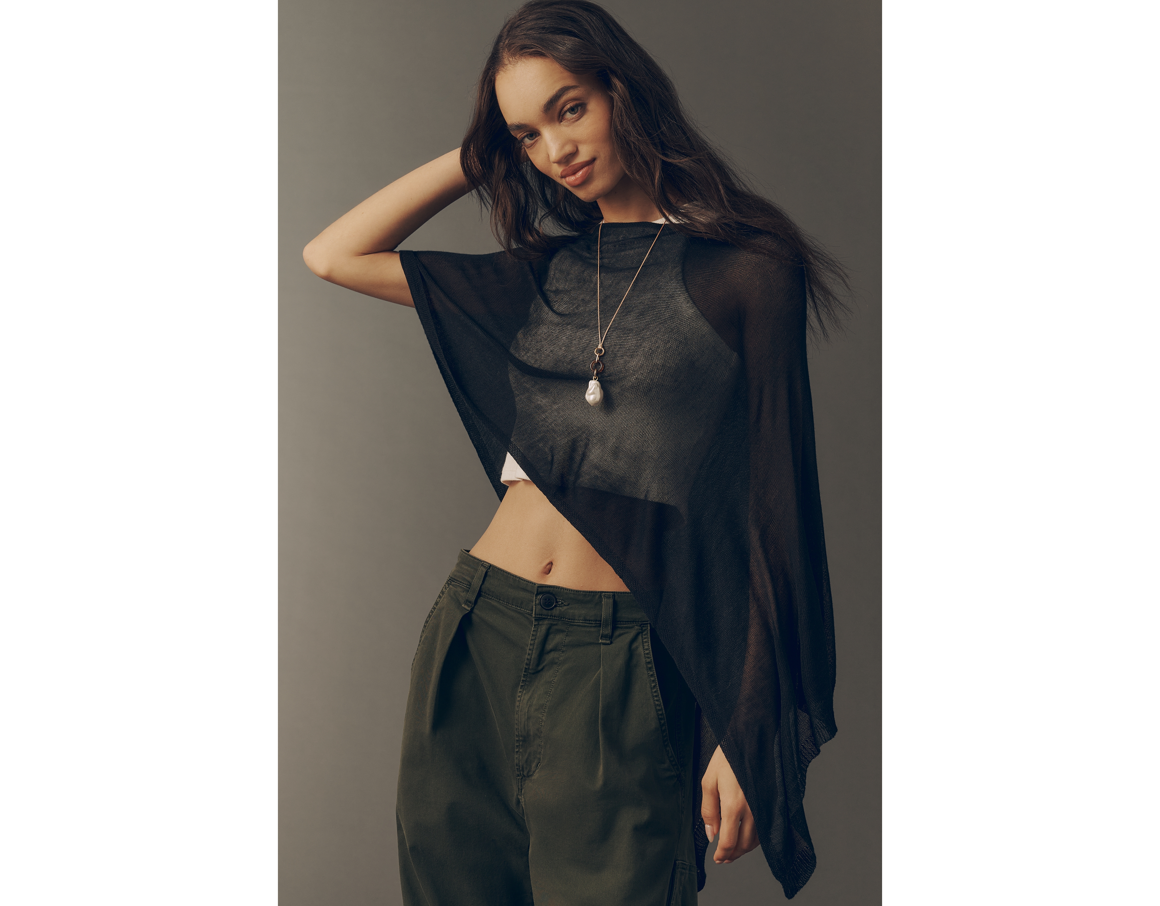 By Anthropologie Sheer Knit Poncho