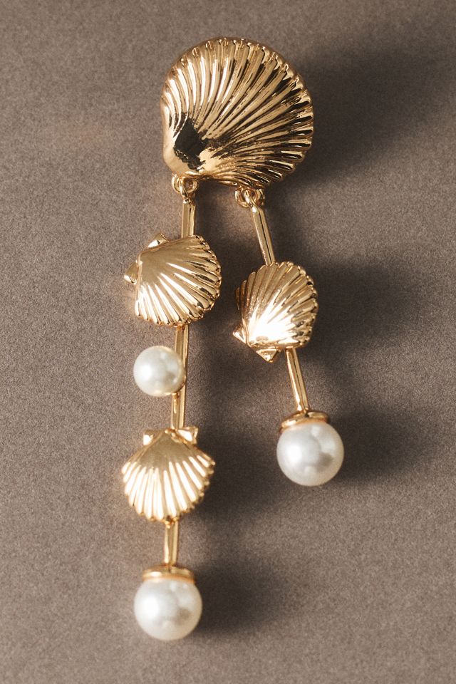 By Anthropologie Shell and Pearl Drop Earrings #3