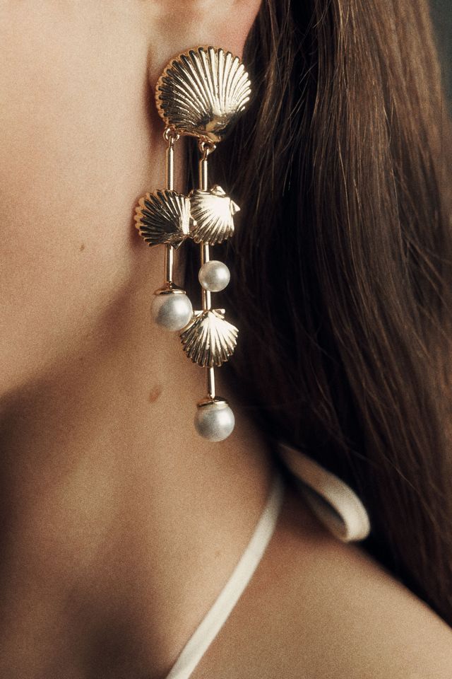By Anthropologie Shell and Pearl Drop Earrings #1