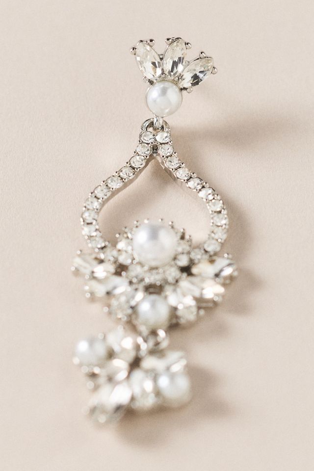 By Anthropologie Pearl and Crystal Chandelier Drop Earrings #3