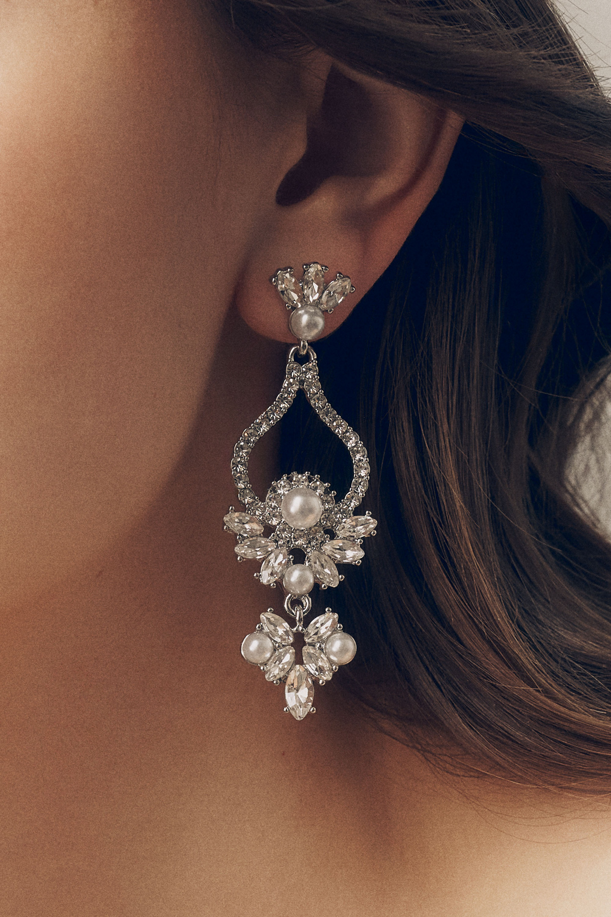 By Anthropologie pearl and crystal chandelier drop earrings