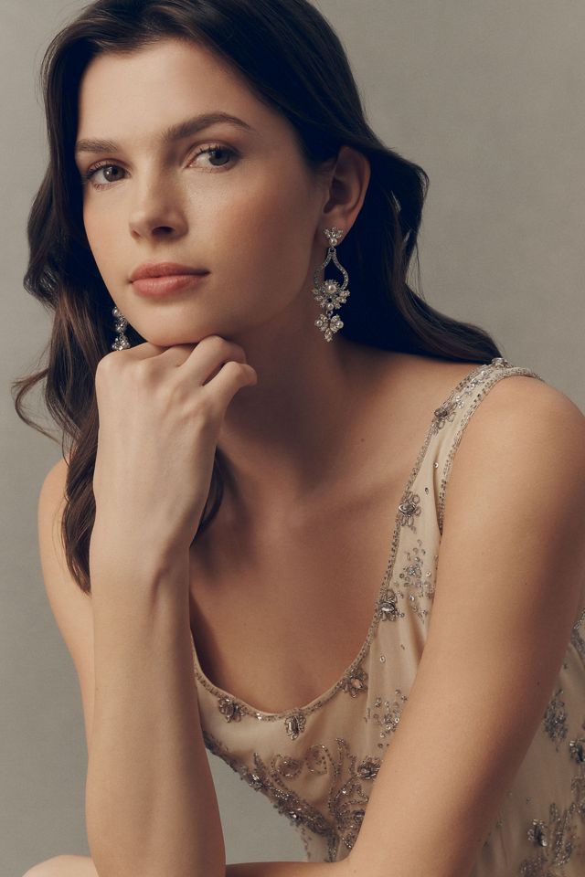 By Anthropologie Pearl and Crystal Chandelier Drop Earrings #1