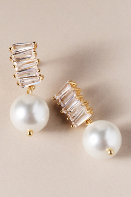 Crystal Stack Pearl Drop Earrings