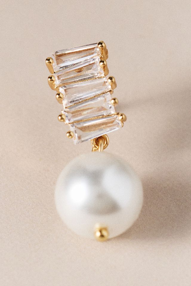 By Anthropologie Crystal Stack Pearl Drop Earrings #1
