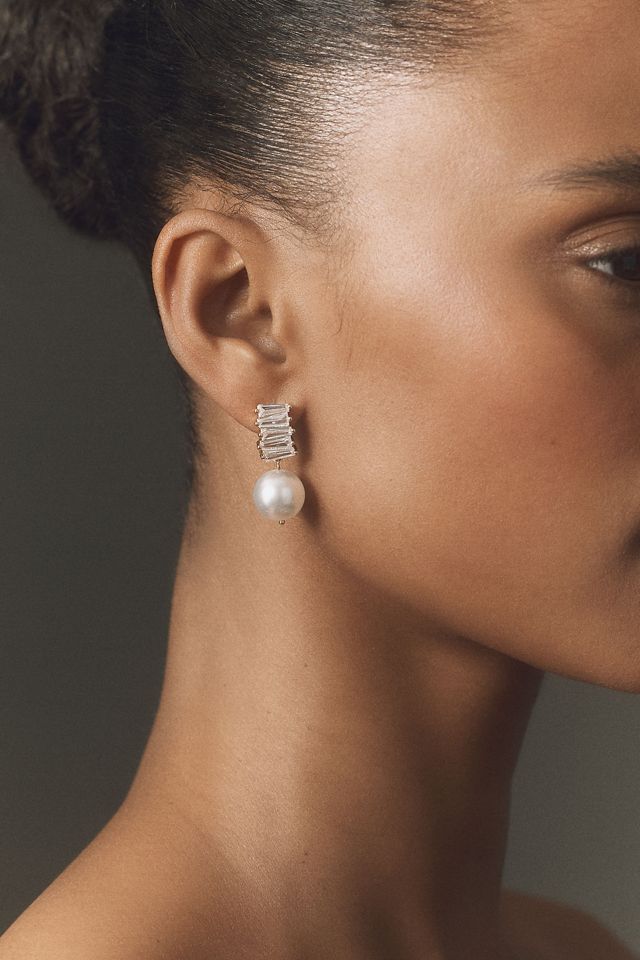 By Anthropologie Crystal Stack Pearl Drop Earrings #1