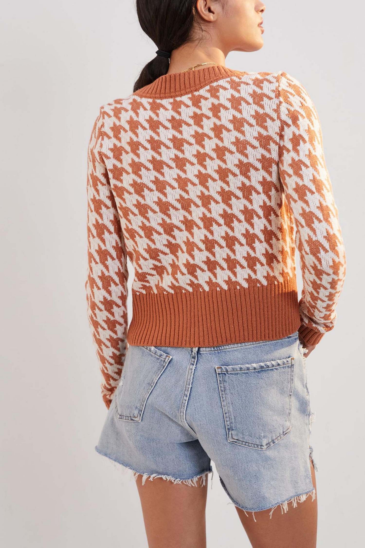 $525 Houndstooth Knit Cardigan