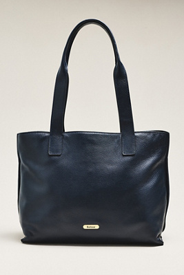 Barbour Alder Large Leather Tote Bag In Blue
