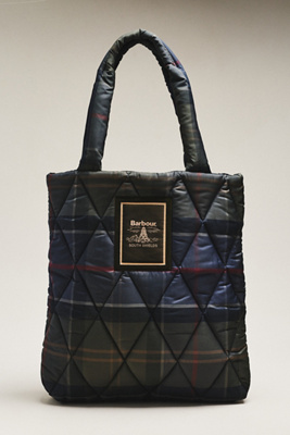 Barbour Tartan Arlene Quilted Tote Bag In Green