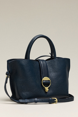 Barbour Alder Mini Leather Tote Bag In Blue