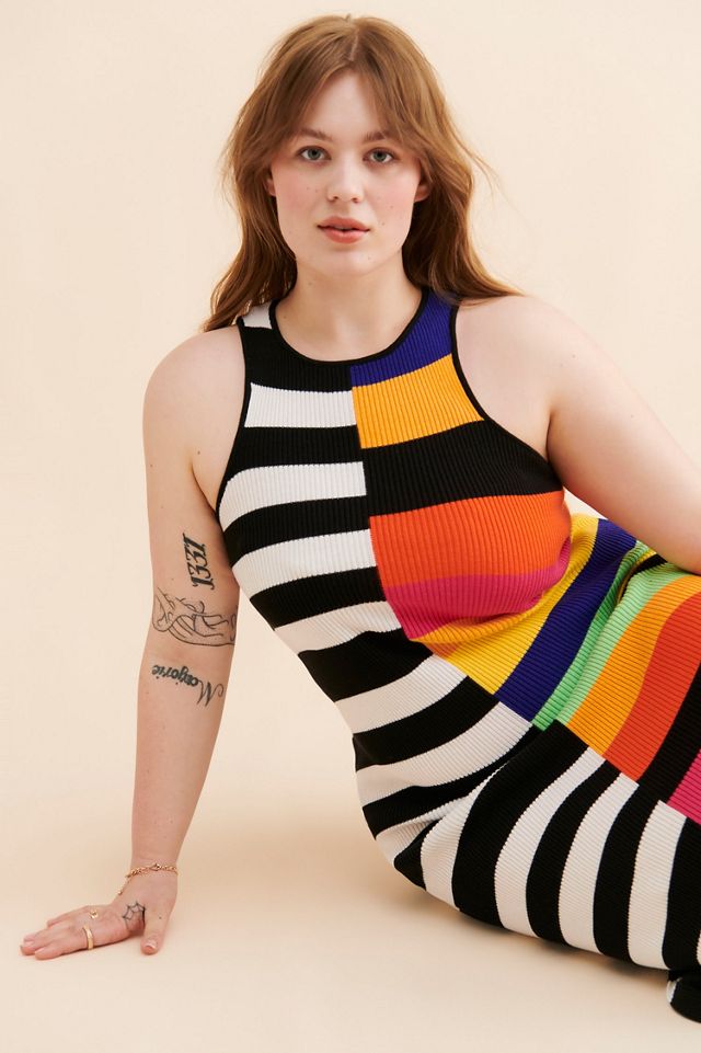 mixed stripe ribbed dress Isaac Mizrahi Women's Striped Rib Sweater Midi Dress