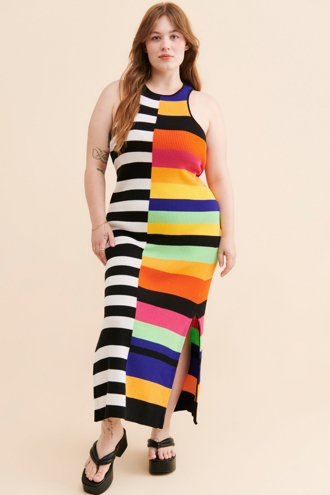 Eloquii Mixed Stripe Ribbed Dress