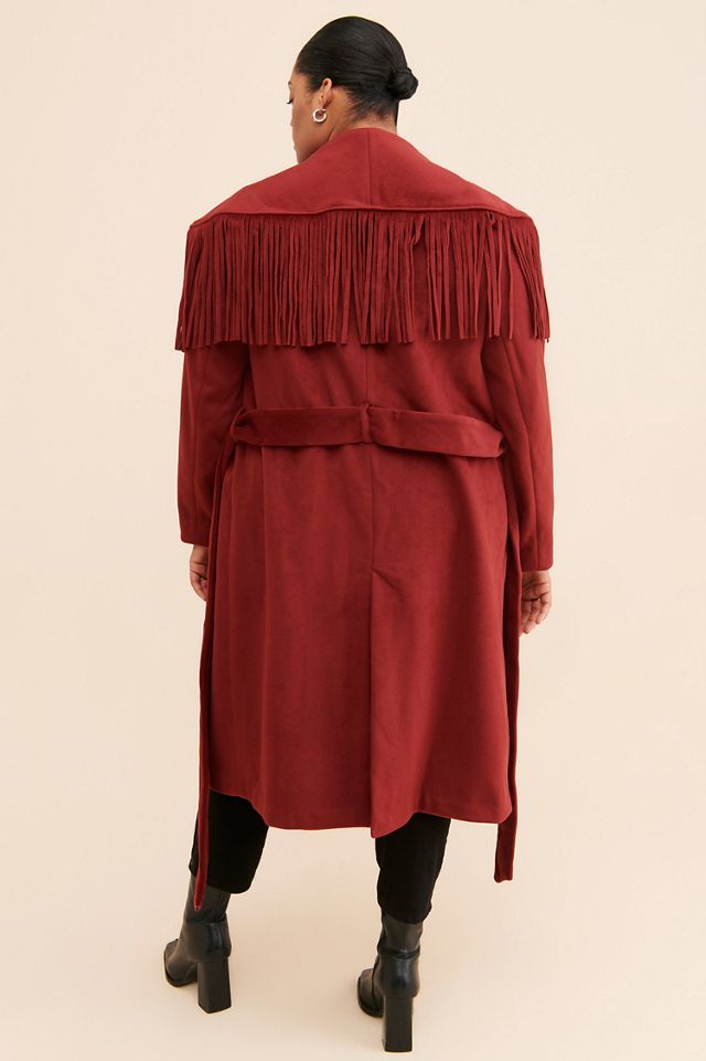 Eloquii Fringe Belted Coat #1