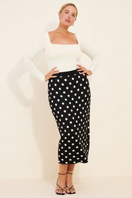 Eloquii Polka Dot Sweater Midi Skirt