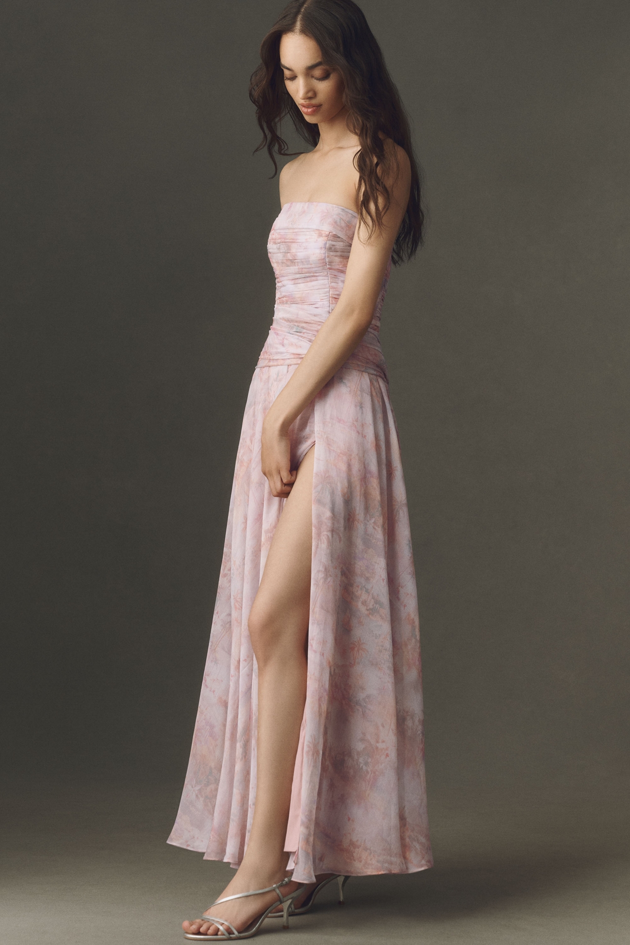 BHLDN Strapless Chiffon Maxi Dress