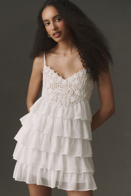 Bhldn Ruffle Deco Mini Dress In White