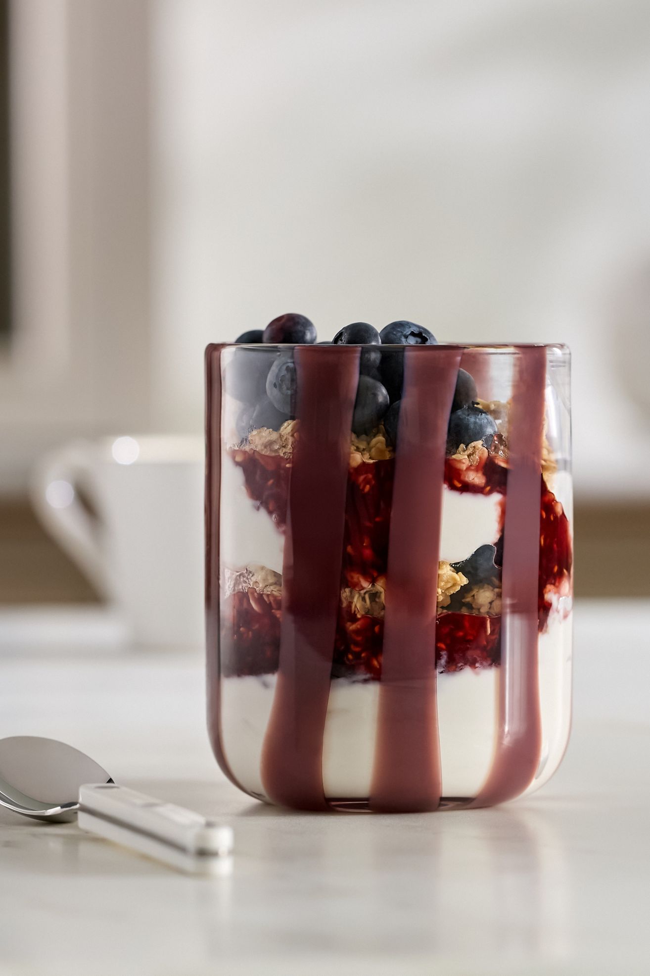 The Ribbon Stripe Juice Glass - Plum, One Size