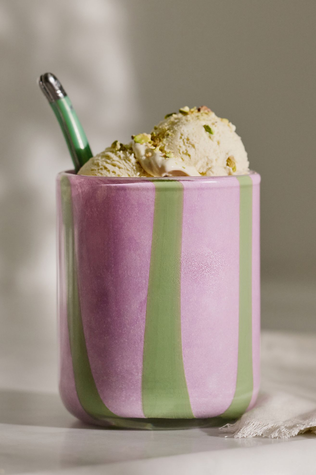 The Ribbon Stripe Juice Glass - Purple & Green, One Size