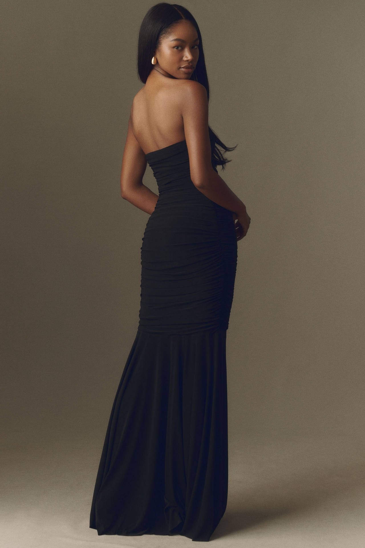 Norma Kamali Shirred Fishtail Gown