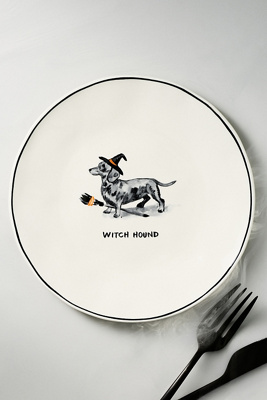 Anthropologie Molly Hatch Halloween Dog Dessert Plate In Neutral