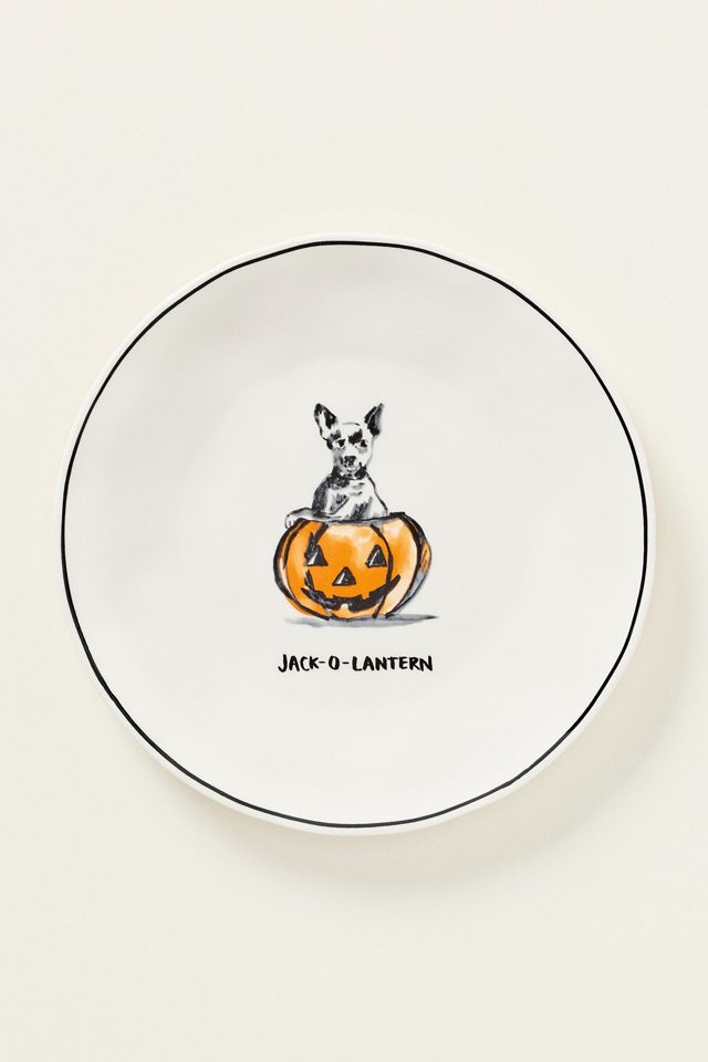 Molly Hatch Stoneware Halloween Dog Dessert Plate #1