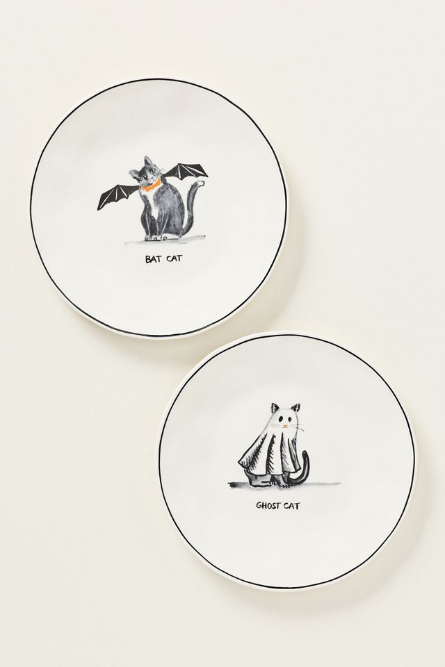 Molly Hatch Stoneware Halloween Cat Dessert Plate #4