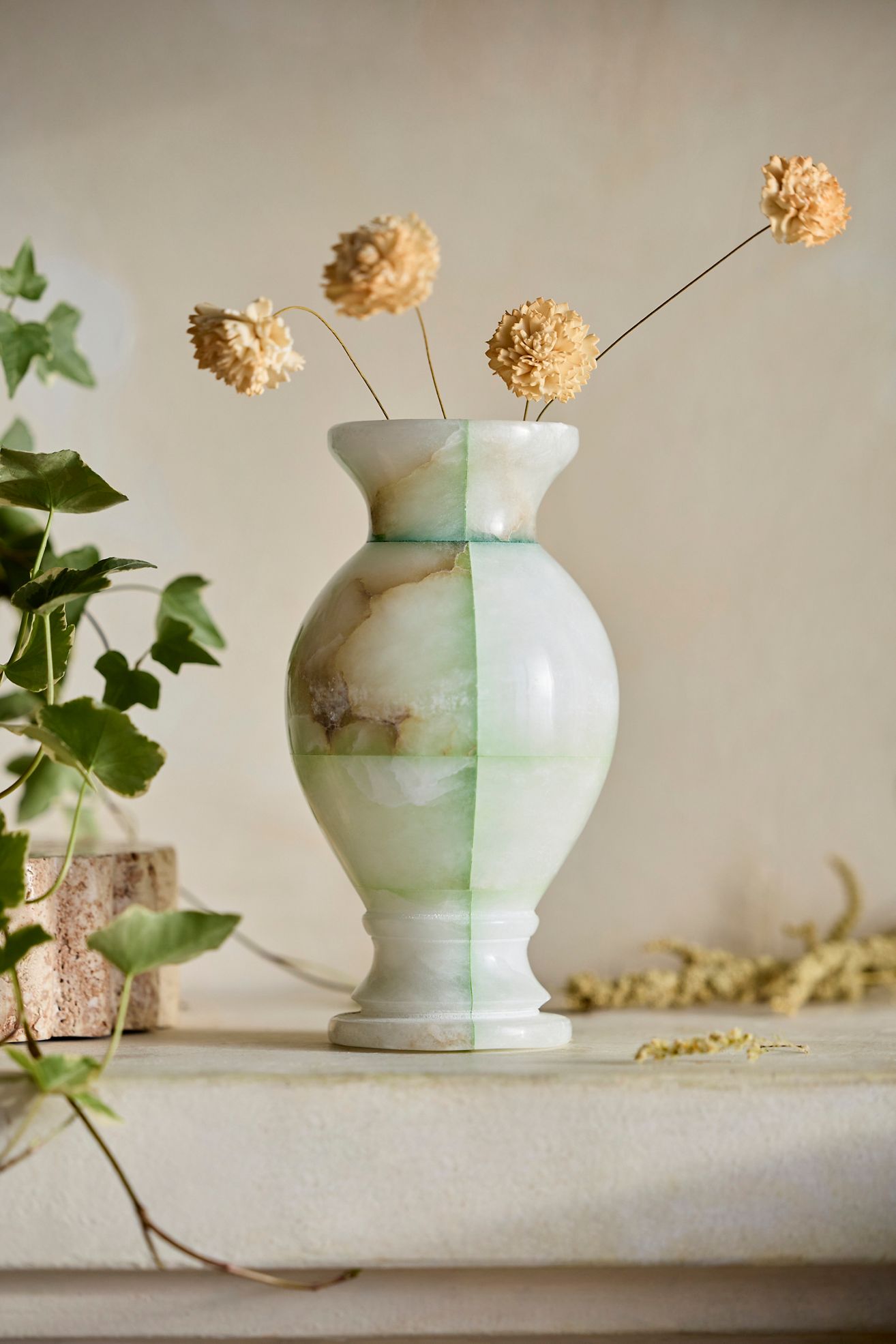 Classical Alabaster Vase - Green Pattern, One Size
