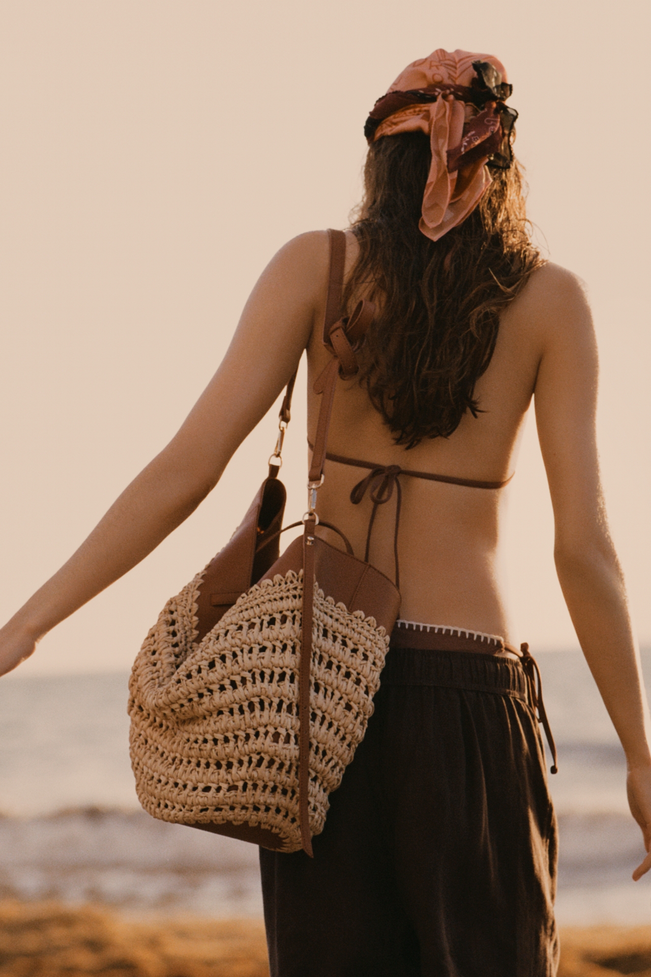 Raffia Leather-Trim Bag