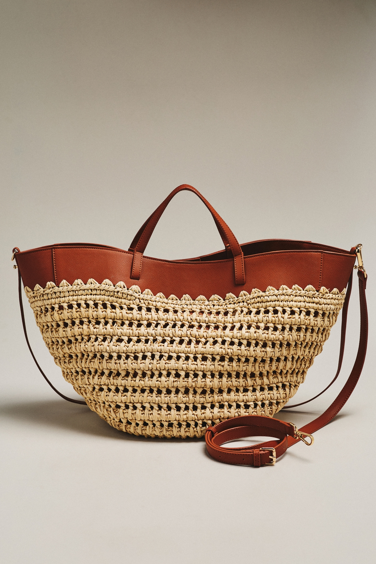 Raffia Leather-Trim Bag