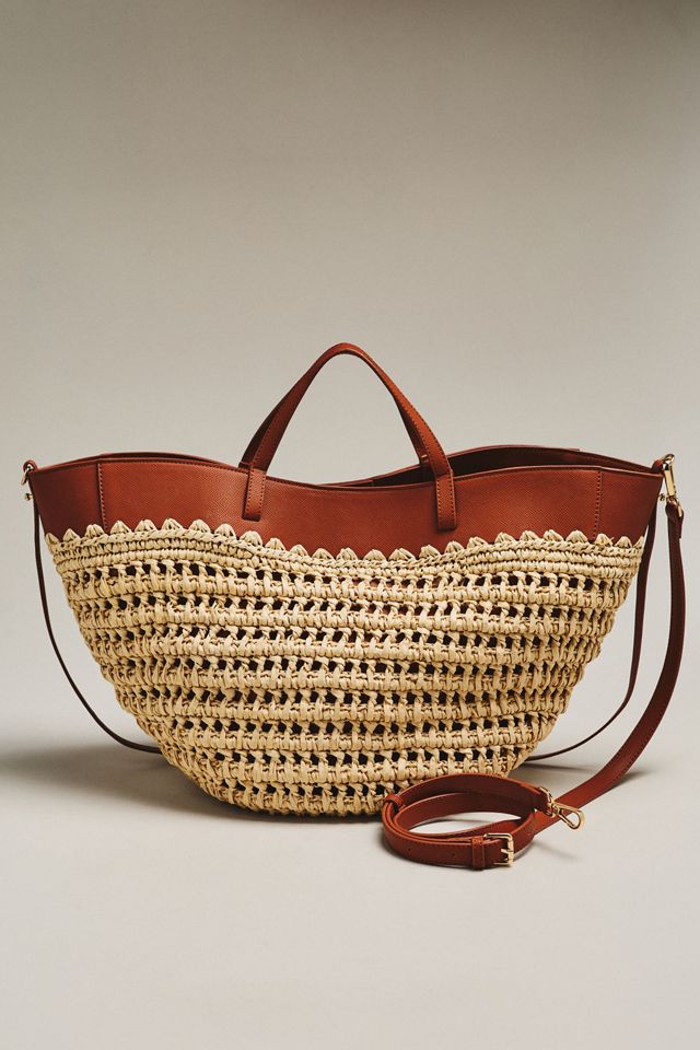 Raffia Leather-Trim Bag #2