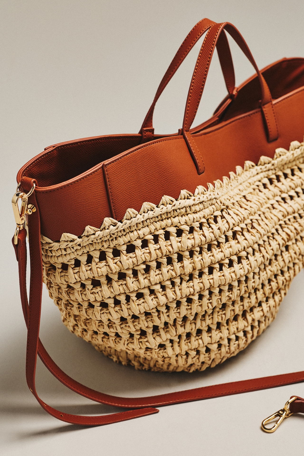 Raffia Leather-Trim Bag