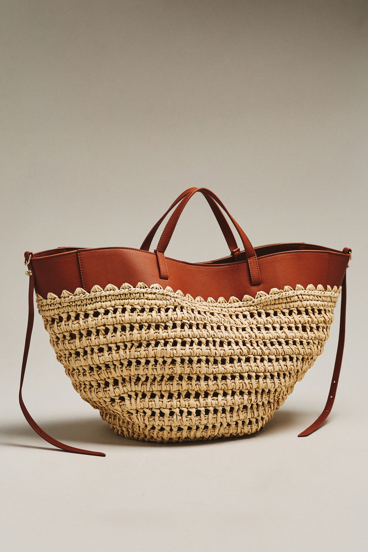Raffia Leather-Trim Bag