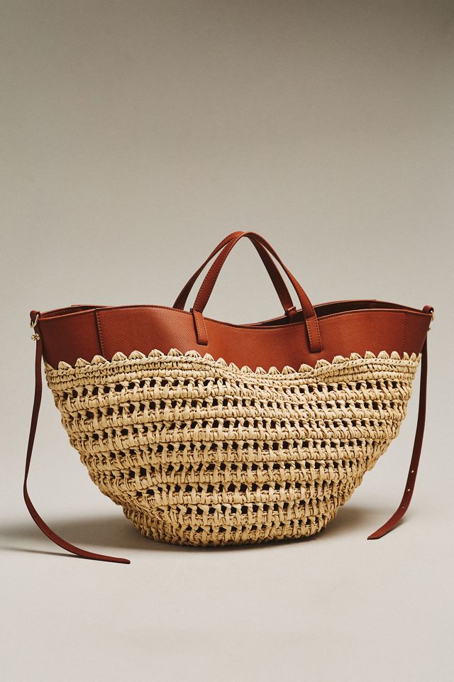 Raffia Leather-Trim Bag #1
