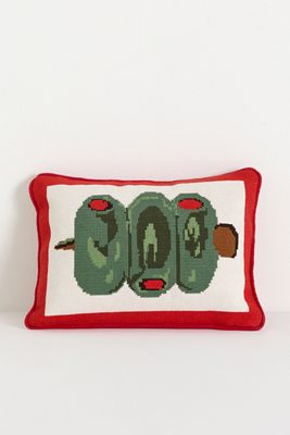Mini Cuscino con Icona Ricamata a Punto Croce in Cotone