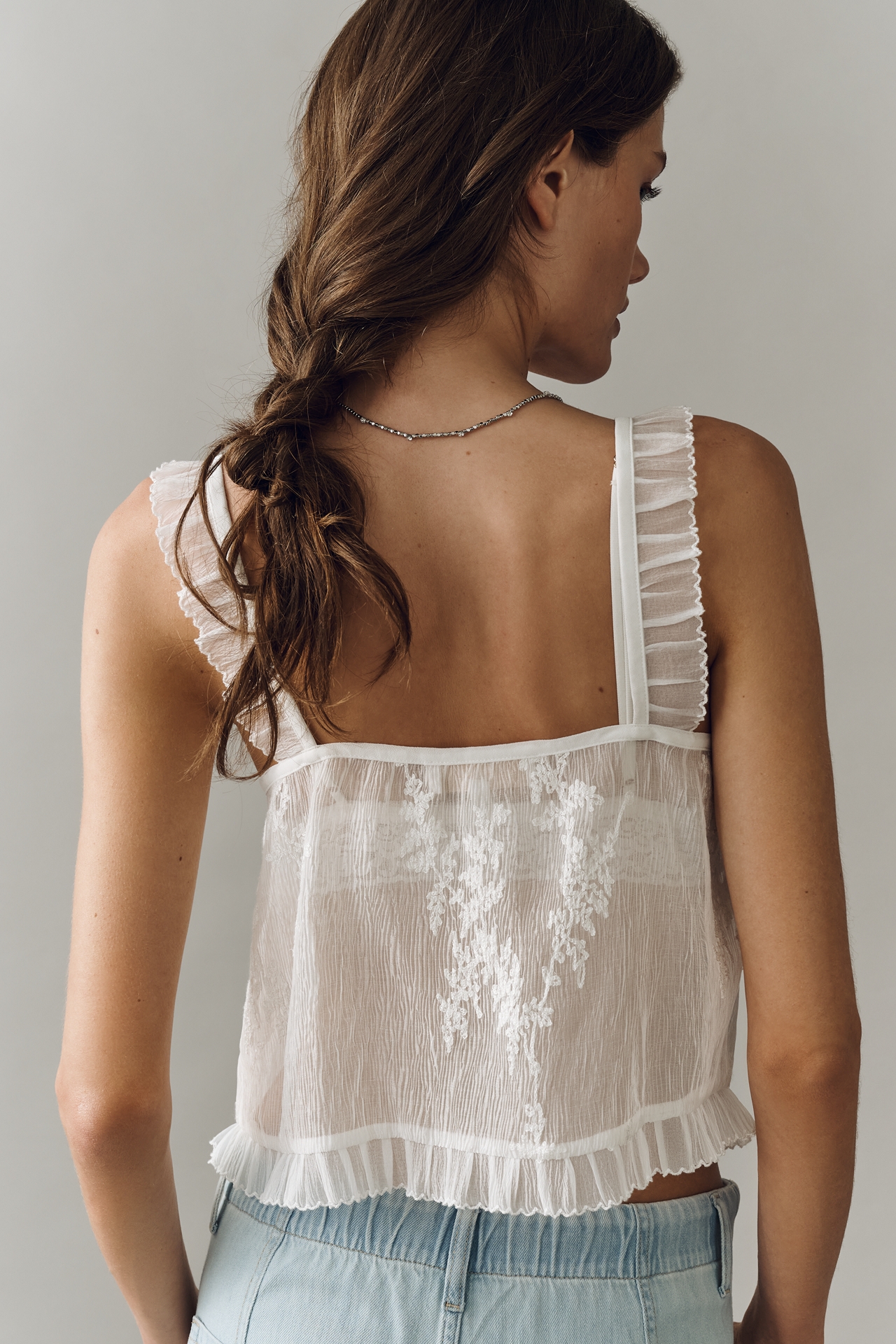 By Anthropologie Sheer Ruffle Tank