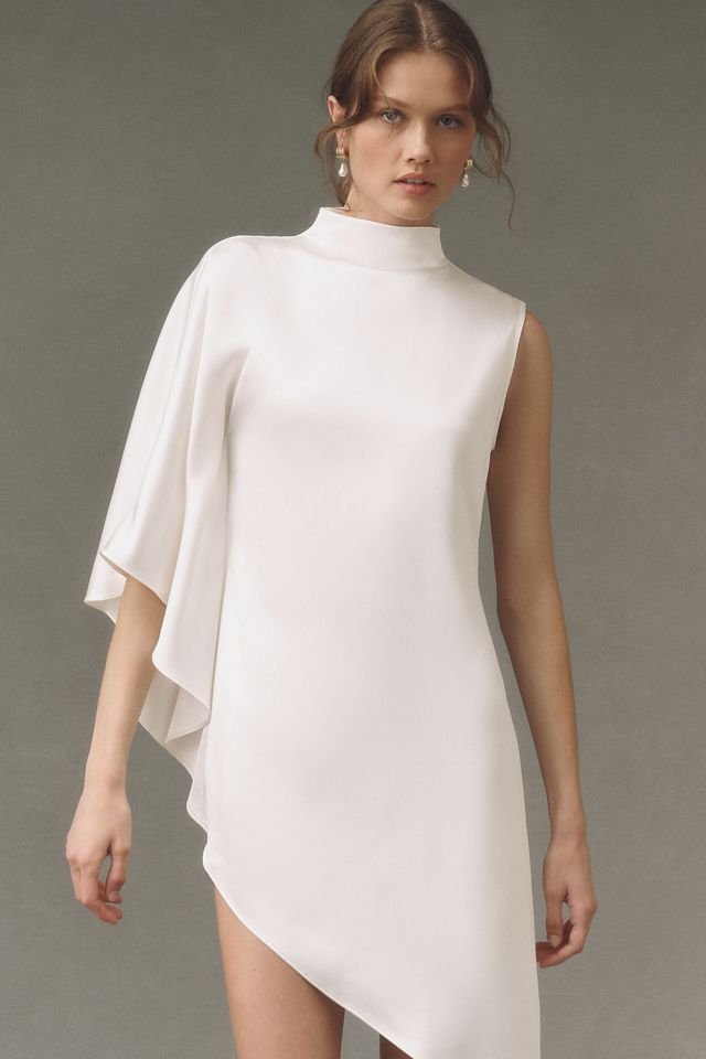 asymmetric high neck mini dress in stone ASTR the Label | Asymmetric Draped Mock Neck Midi Dress in Brown main image 0