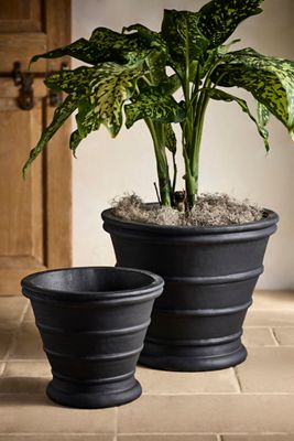 Banded Antique Black Terracotta Planter