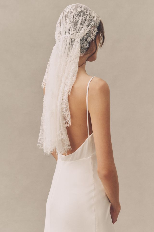 Twigs & Honey Beaded Lace Bridal Juliet Cap Veil #1