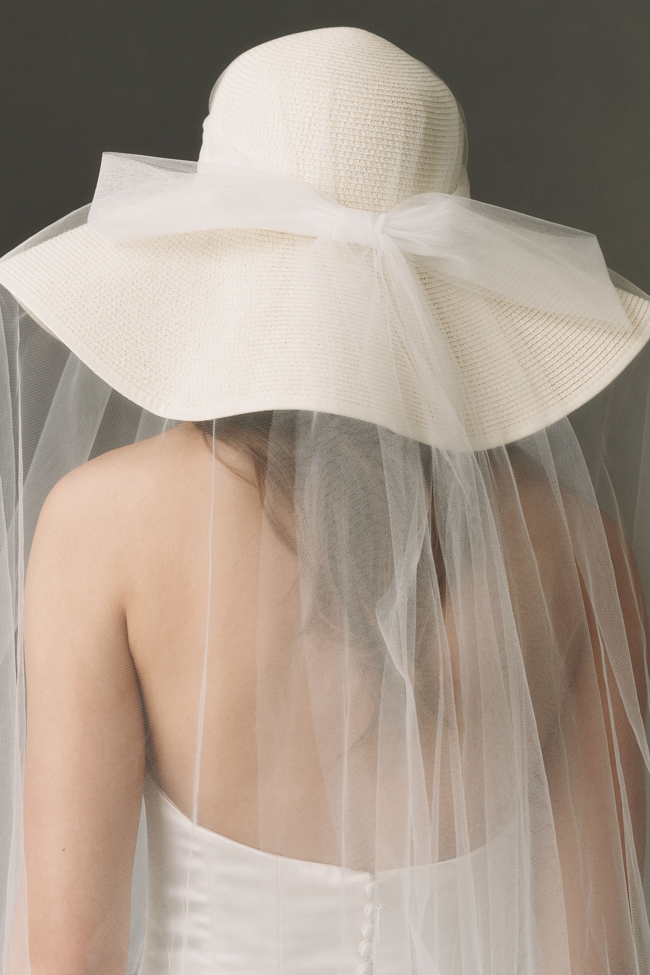 Twigs & Honey Straw Bridal Hat with Chapel Veil