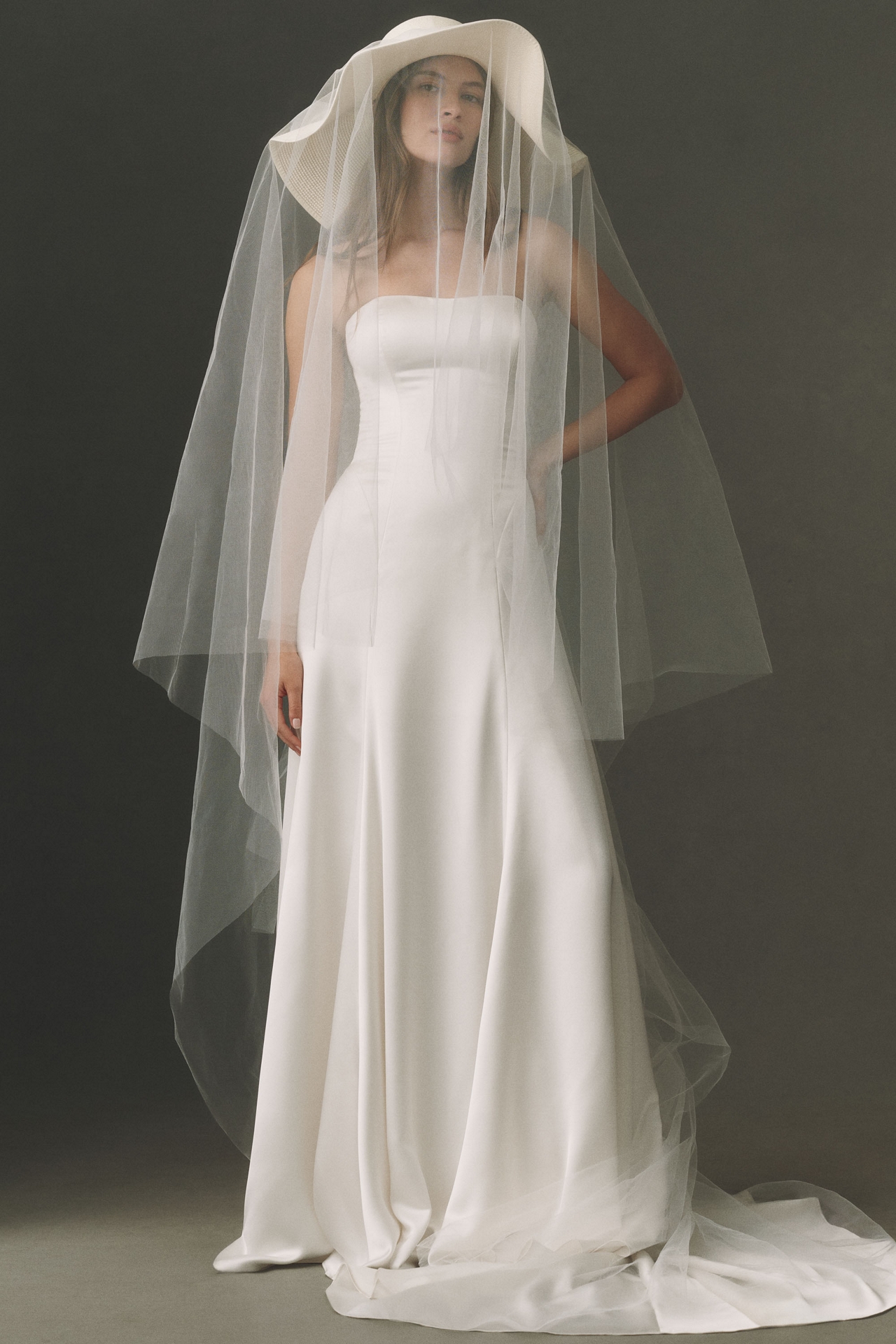 Twigs & Honey Straw Bridal Hat with Chapel Veil