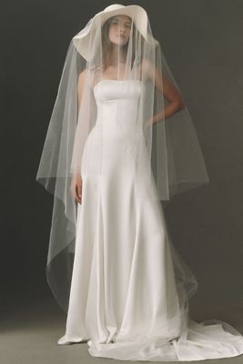 Twigs & Honey Straw Bridal Hat with Chapel Veil